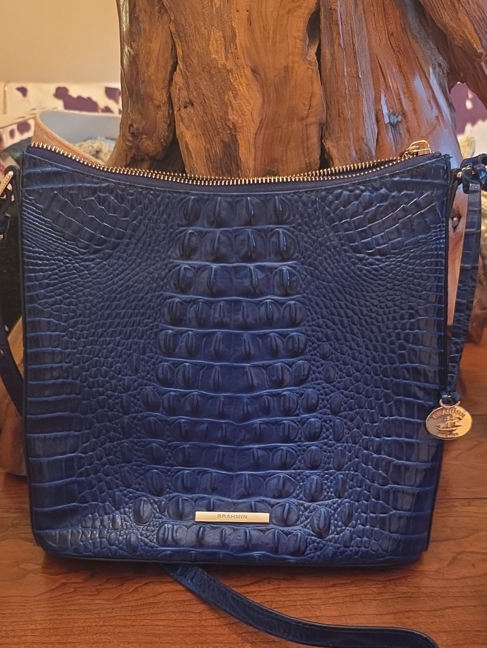 Brahmin Deep Navy Croc-Embossed Crossbody Bag